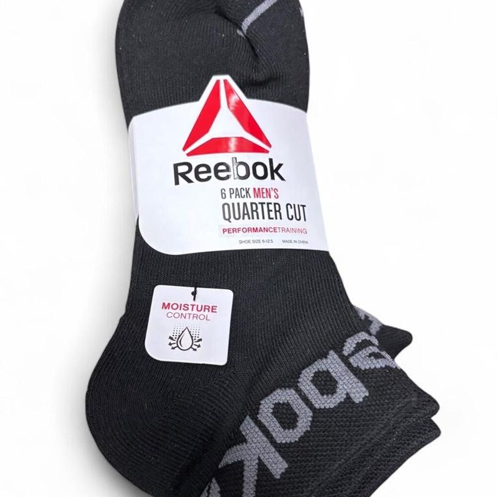 Reebok Men’s 6 Pack Quarter Cut Performance Training Socks Black Size 6-12.5